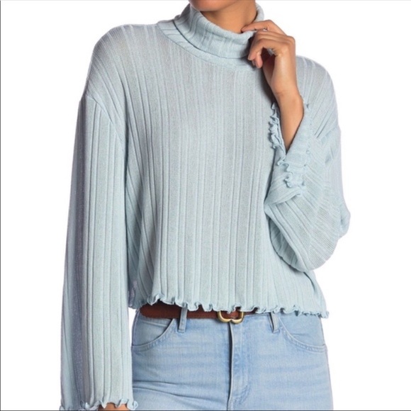 Abound Tops - Abound Lettuce Edge Turtleneck Top Light Blue